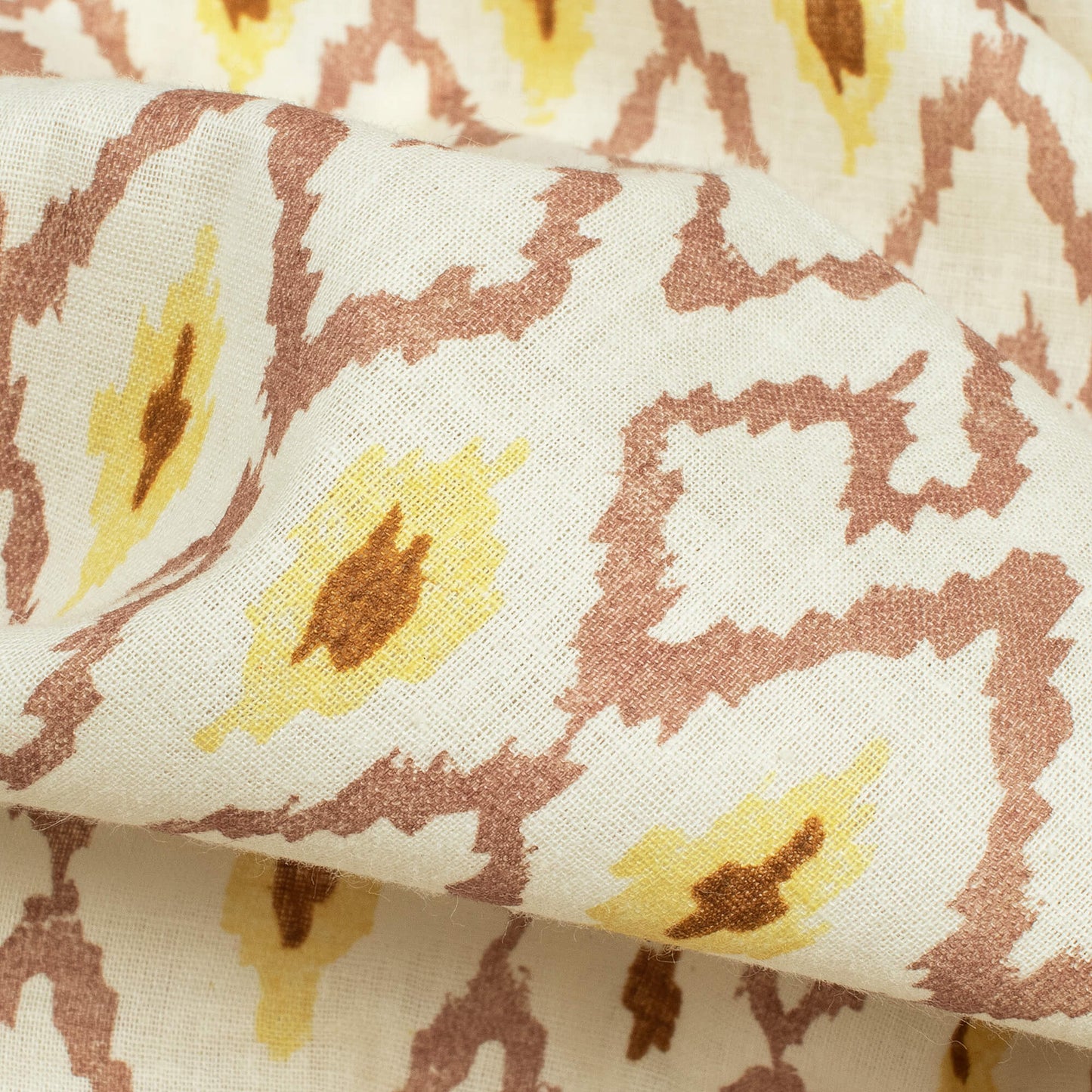 Off White And Laguna Yellow Trellis Pattern Screen Print Cotton Cambric Fabric