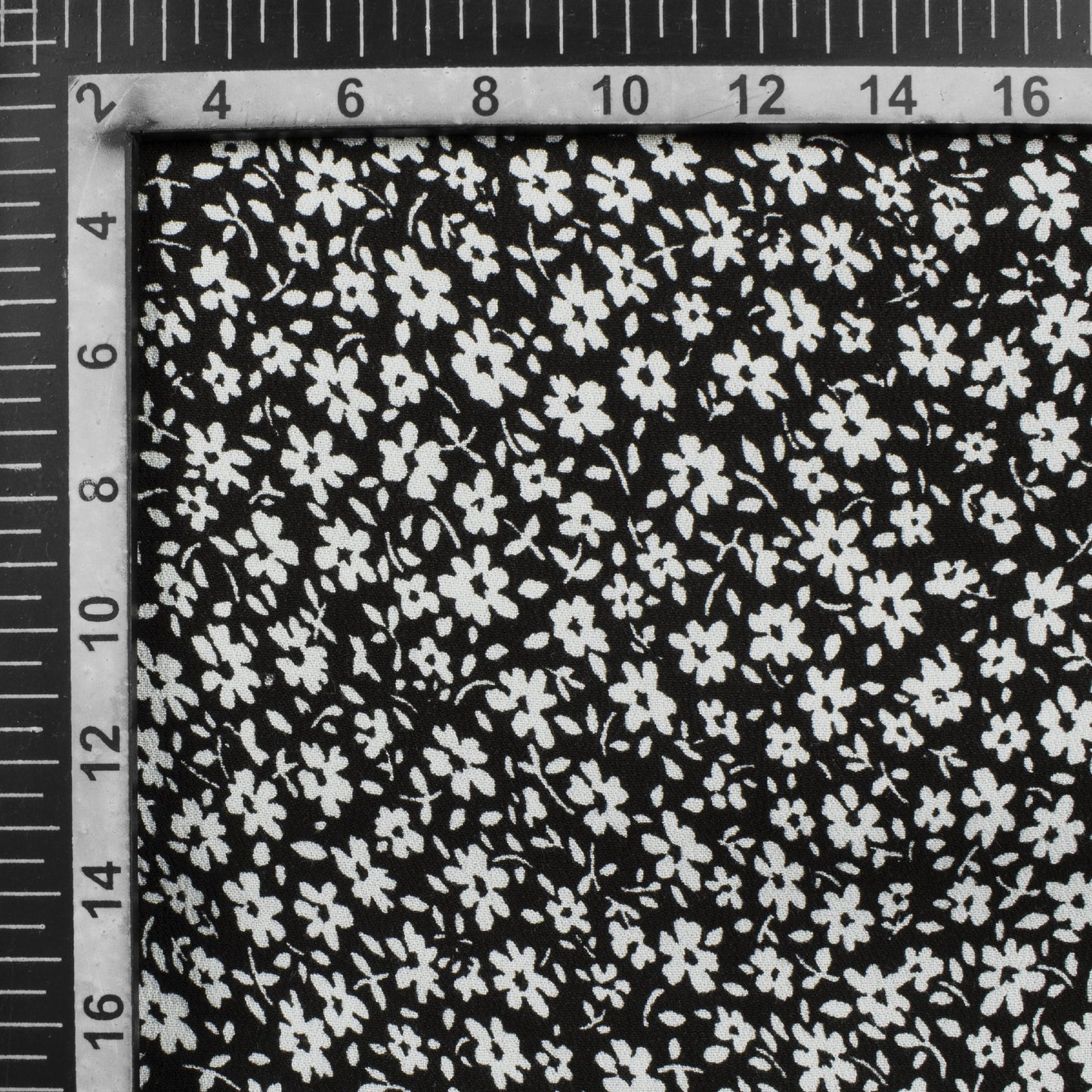 (Cut Piece 0.6 Mtr) Black And White Floral Pattern Screen Print Viscose Moss Crepe Fabric (Width 52 Inches)