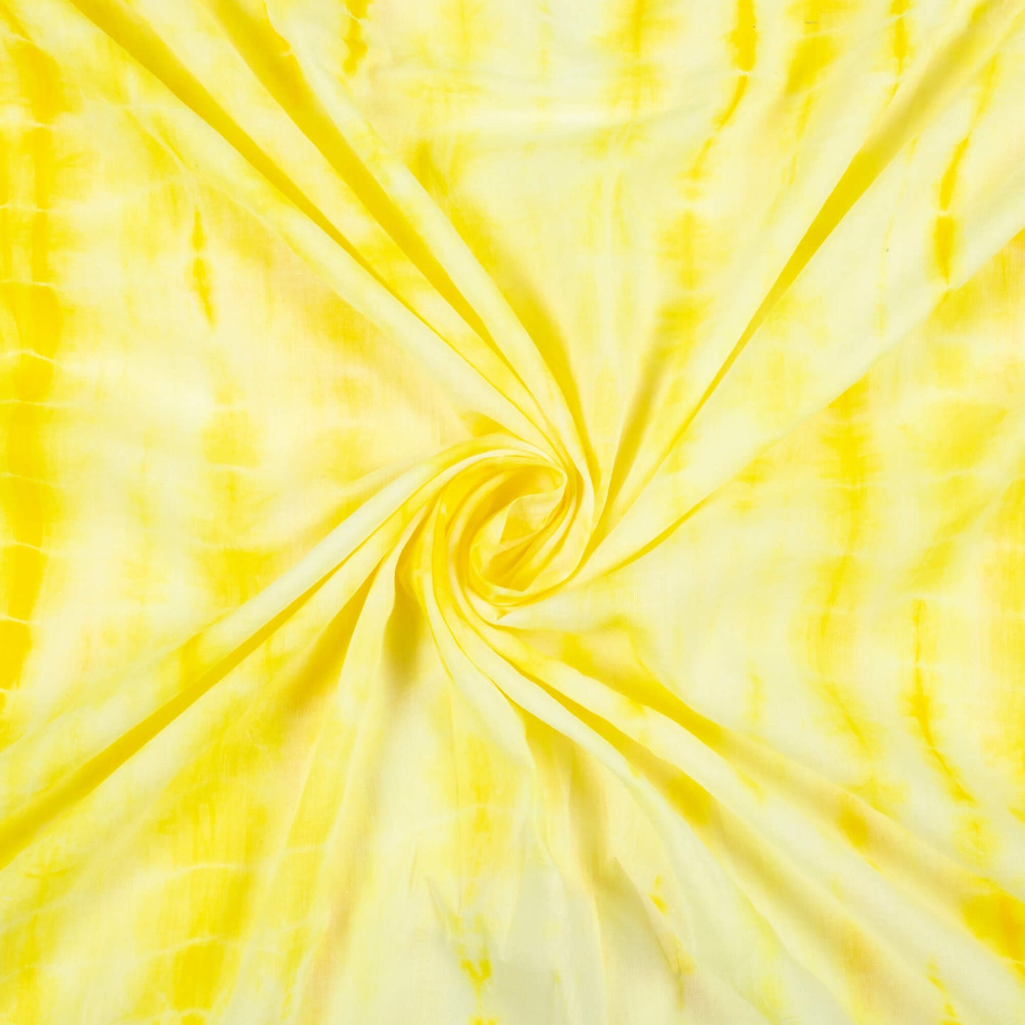 Cyber Yellow And White Shibori Hand Tie & Dye Cotton Mulmul Fabric