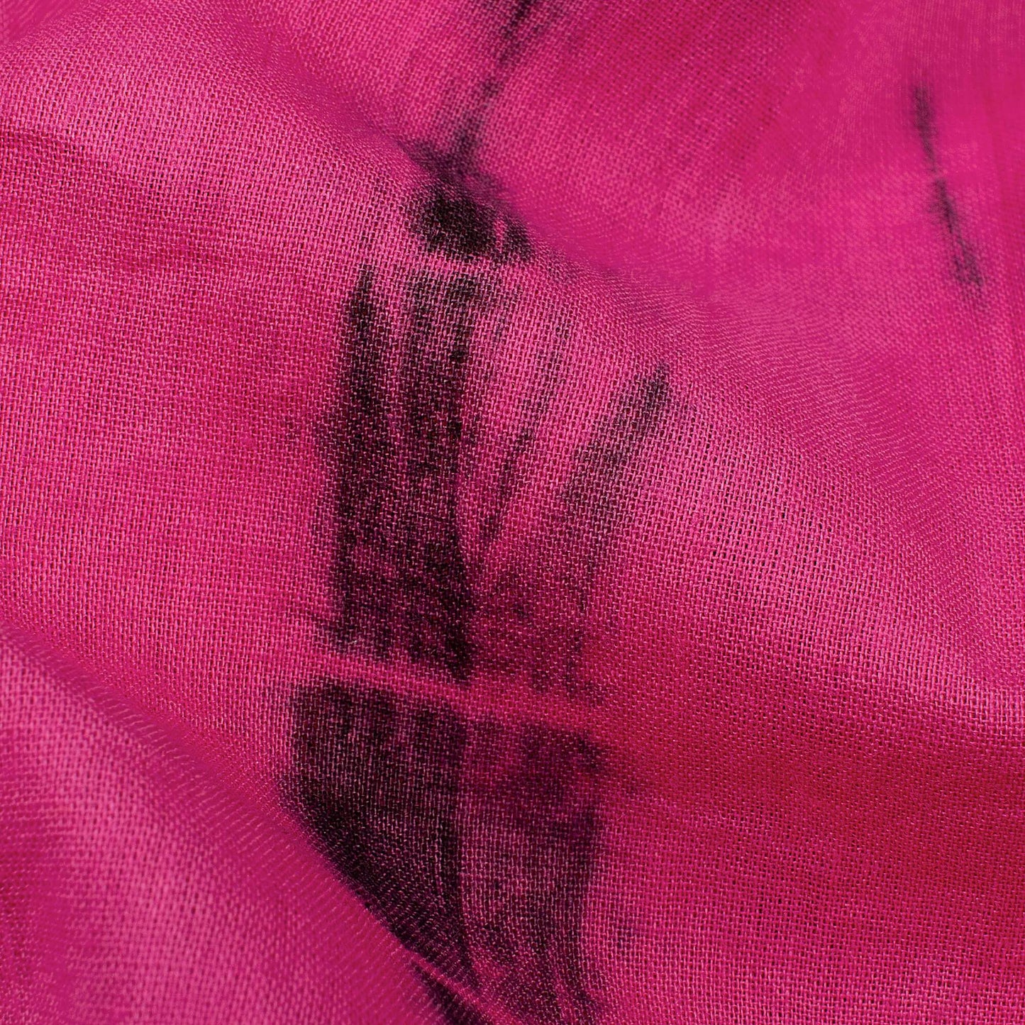 (Cut Piece 1 Mtr) Deep Pink And Black Shibori Hand Tie & Dye Cotton Mulmul Fabric