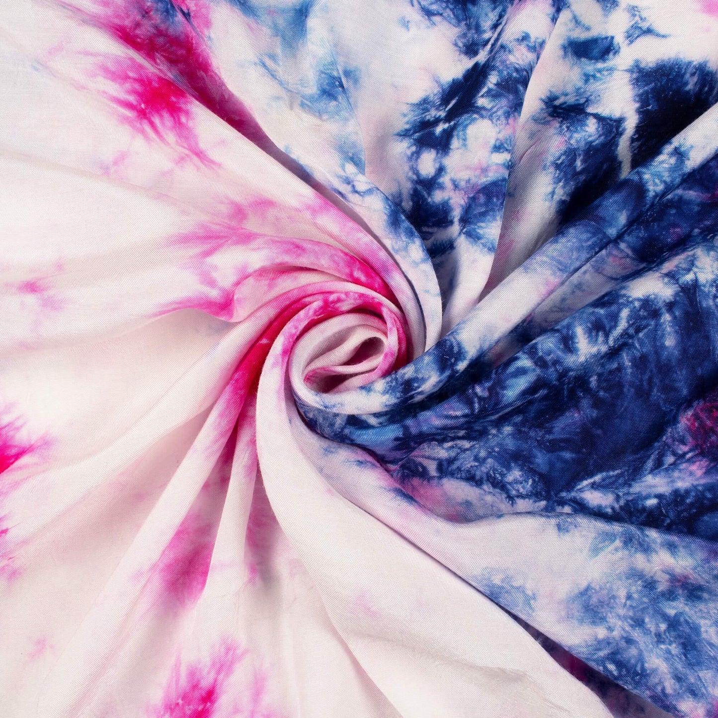 Premium White And Yale Blue Hand Tie & Dye Cotton Silk Fabric - Fabcurate
