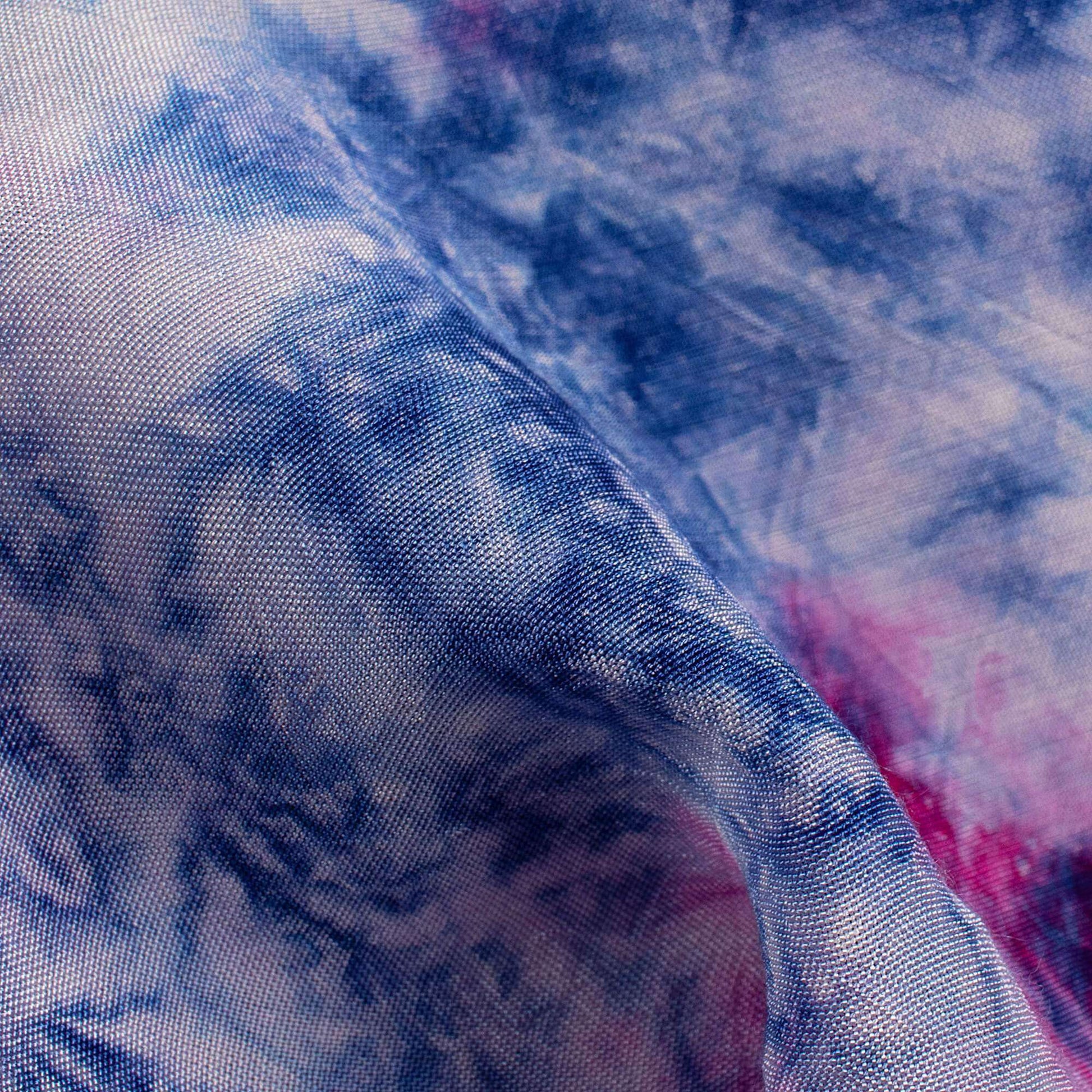 Premium White And Yale Blue Hand Tie & Dye Cotton Silk Fabric - Fabcurate