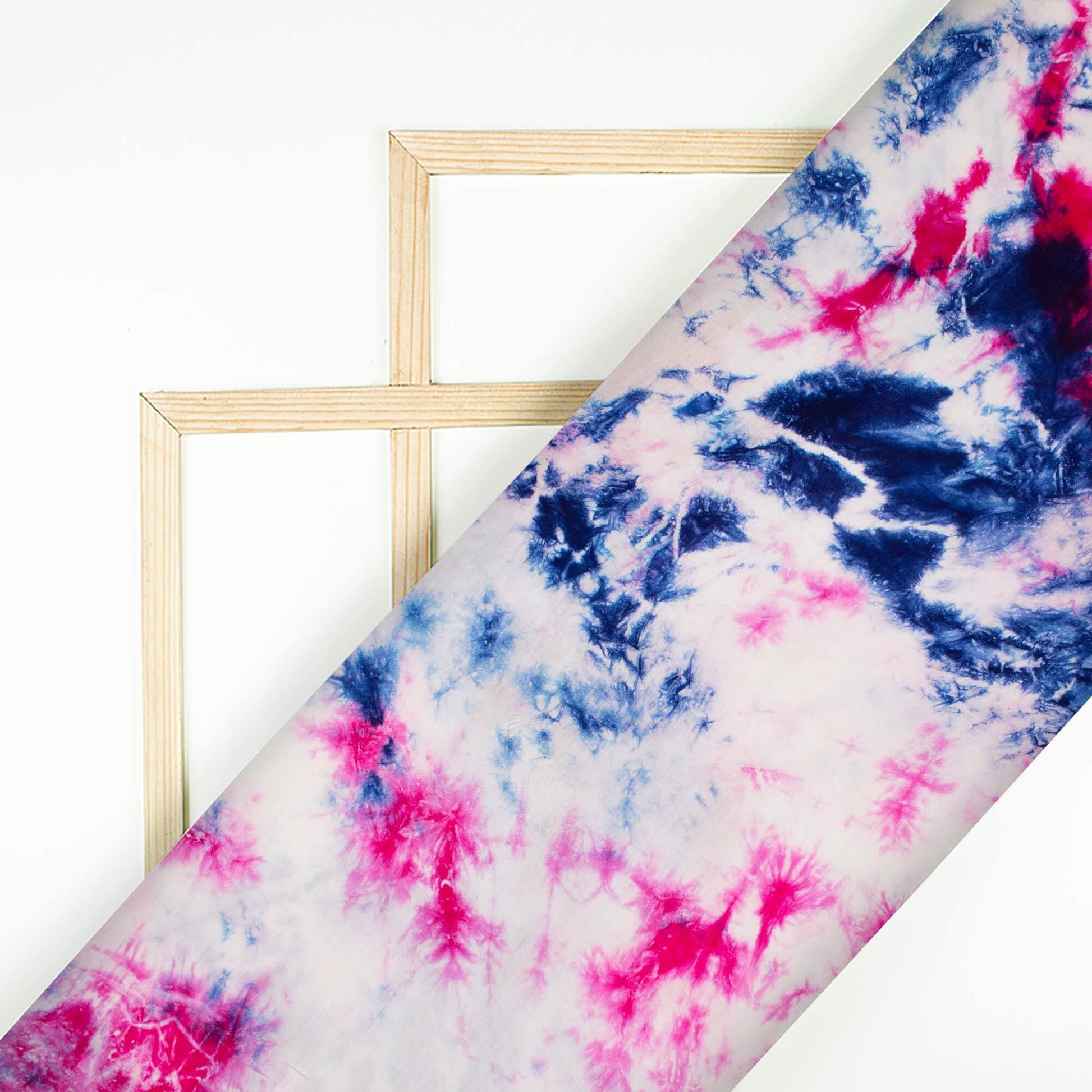 Premium White And Yale Blue Hand Tie & Dye Cotton Silk Fabric - Fabcurate