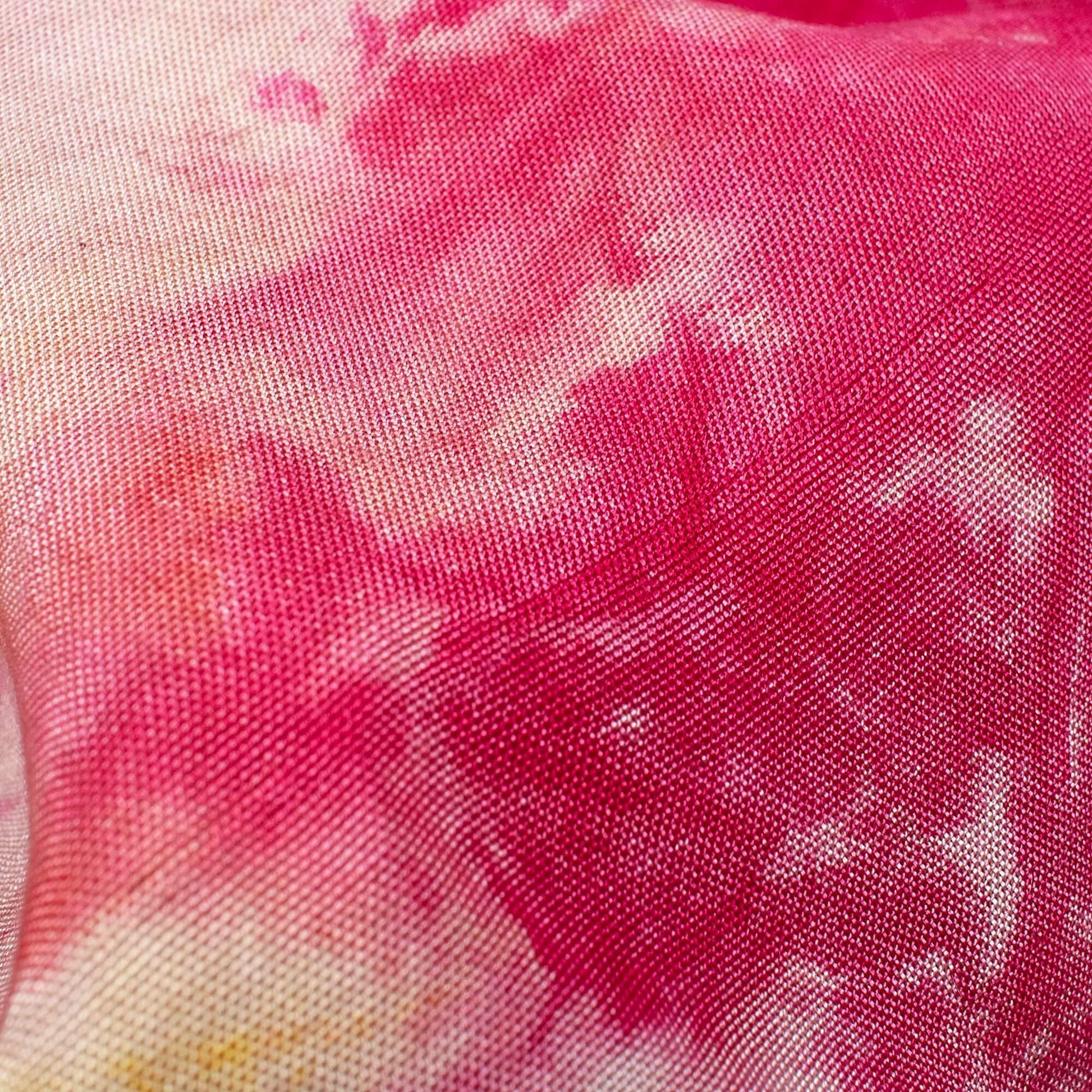Baby Pink And Bumblebee Yellow Hand Tie & Dye Cotton Silk Fabric - Fabcurate