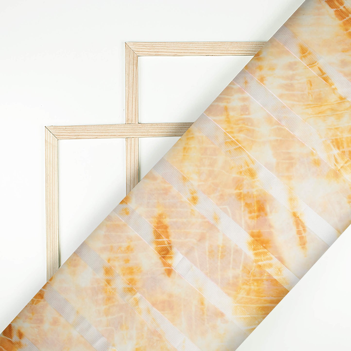 Cidar Orange And White Shibori Hand Tie & Dye Stripes Lurex Jacquard Georgette Fabric