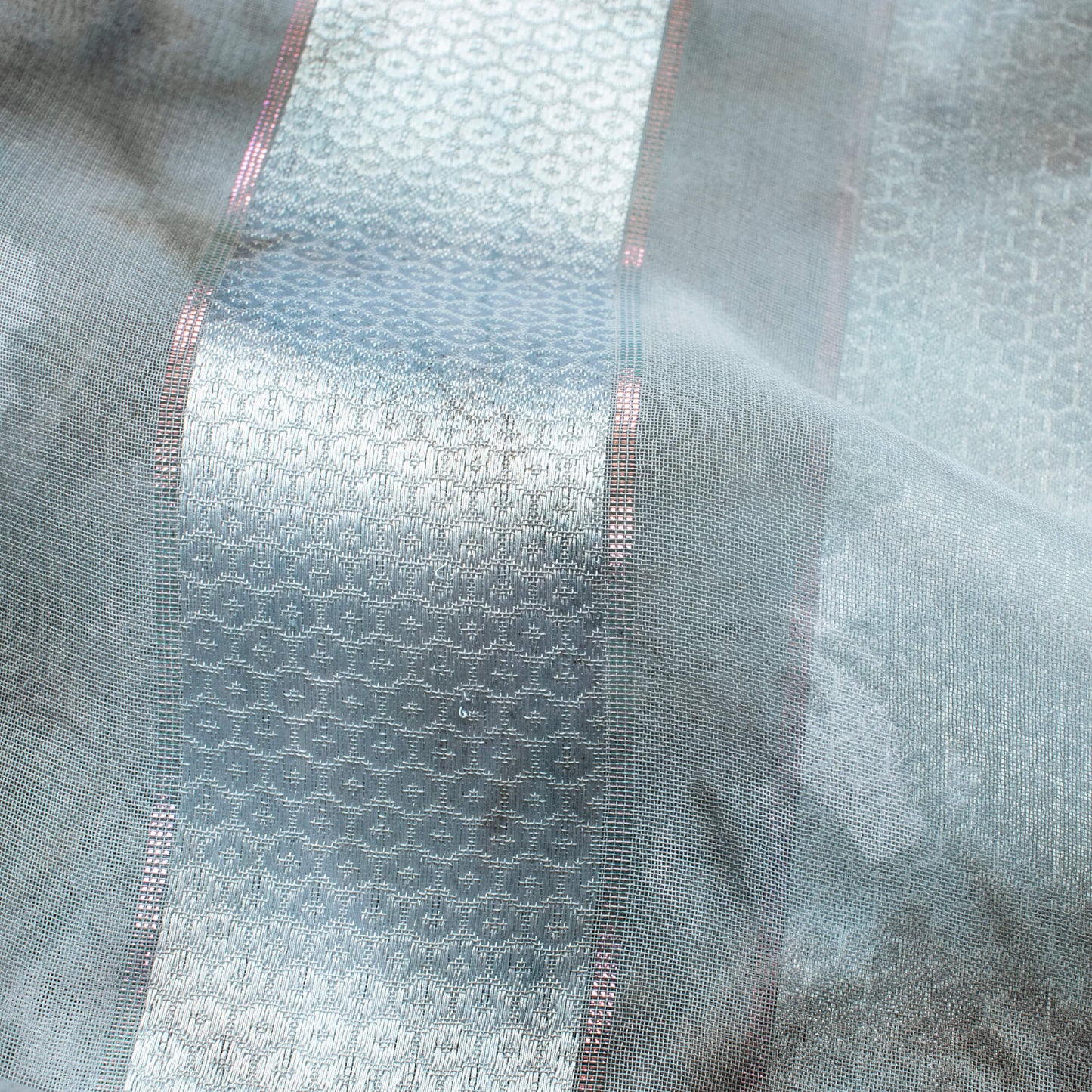 Black And Dolphin Grey Shibori Hand Tie & Dye Stripes Lurex Jacquard Georgette Fabric