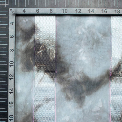Black And Dolphin Grey Shibori Hand Tie & Dye Stripes Lurex Jacquard Georgette Fabric