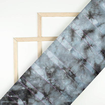 Black And Dolphin Grey Shibori Hand Tie & Dye Stripes Lurex Jacquard Georgette Fabric