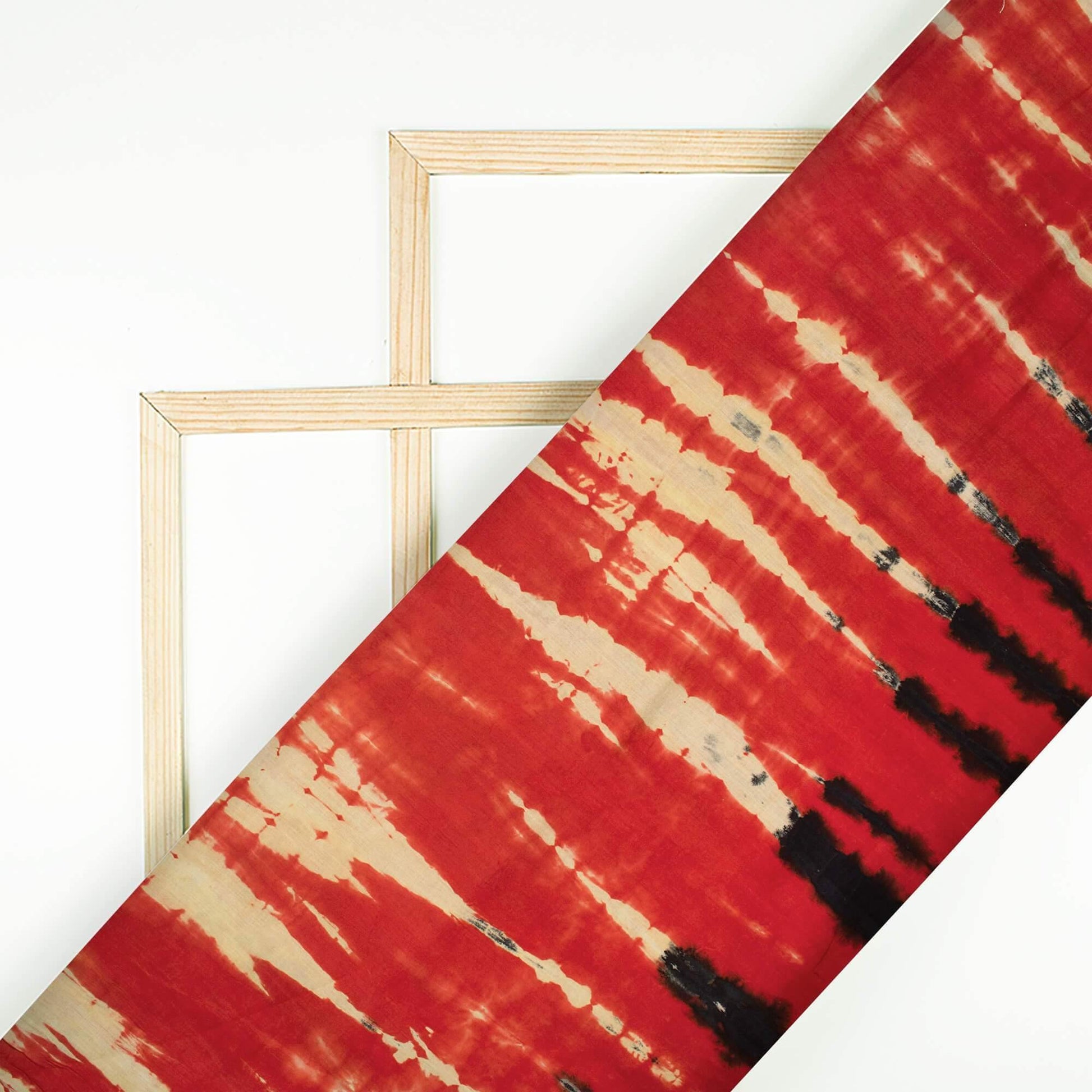 Barn Red And Beige Shibori Pattern Hand Tie & Dye Cotton Mulmul Fabric - Fabcurate