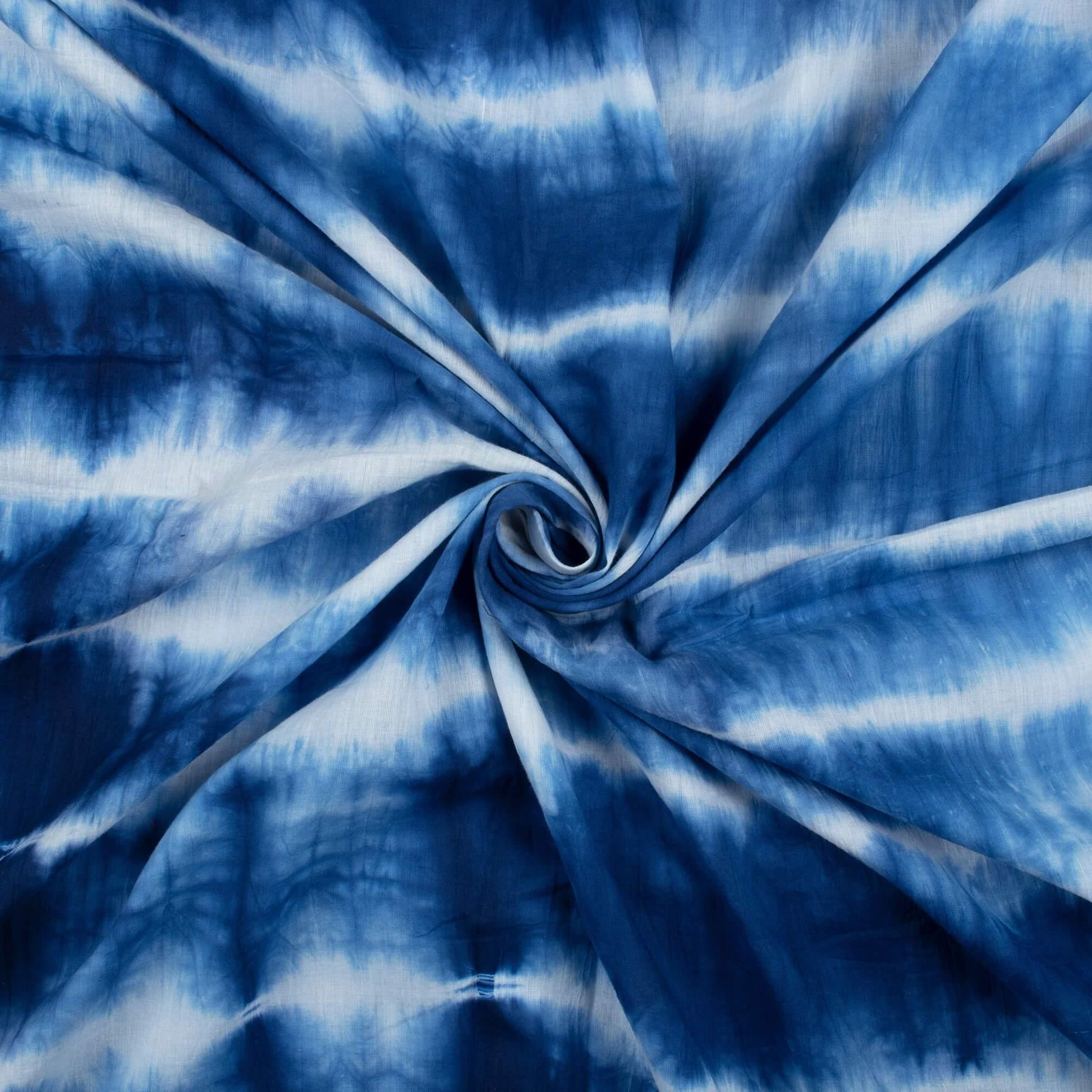 Yale Blue And White Shibori Pattern Hand Tie & Dye Cotton Mulmul Fabric - Fabcurate