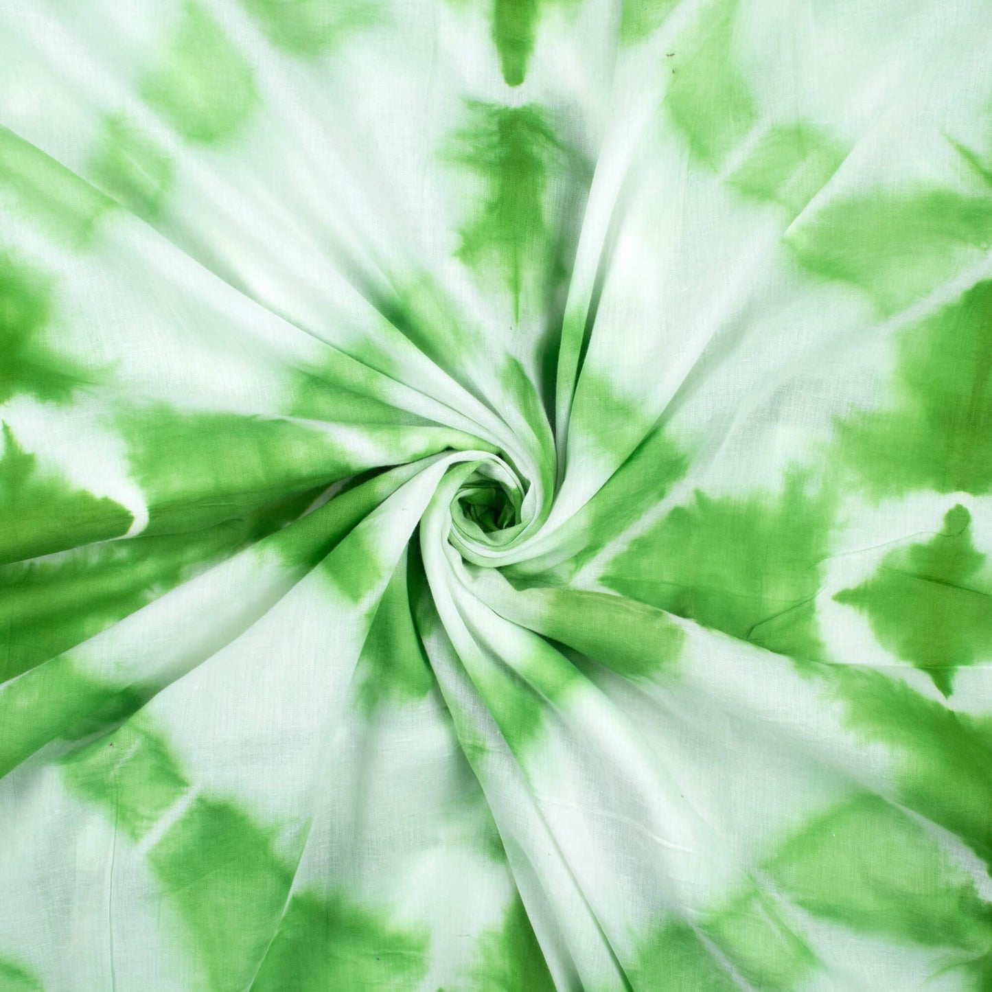 Grass Green And White Shibori Hand Tie & Dye Cotton Mulmul Fabric