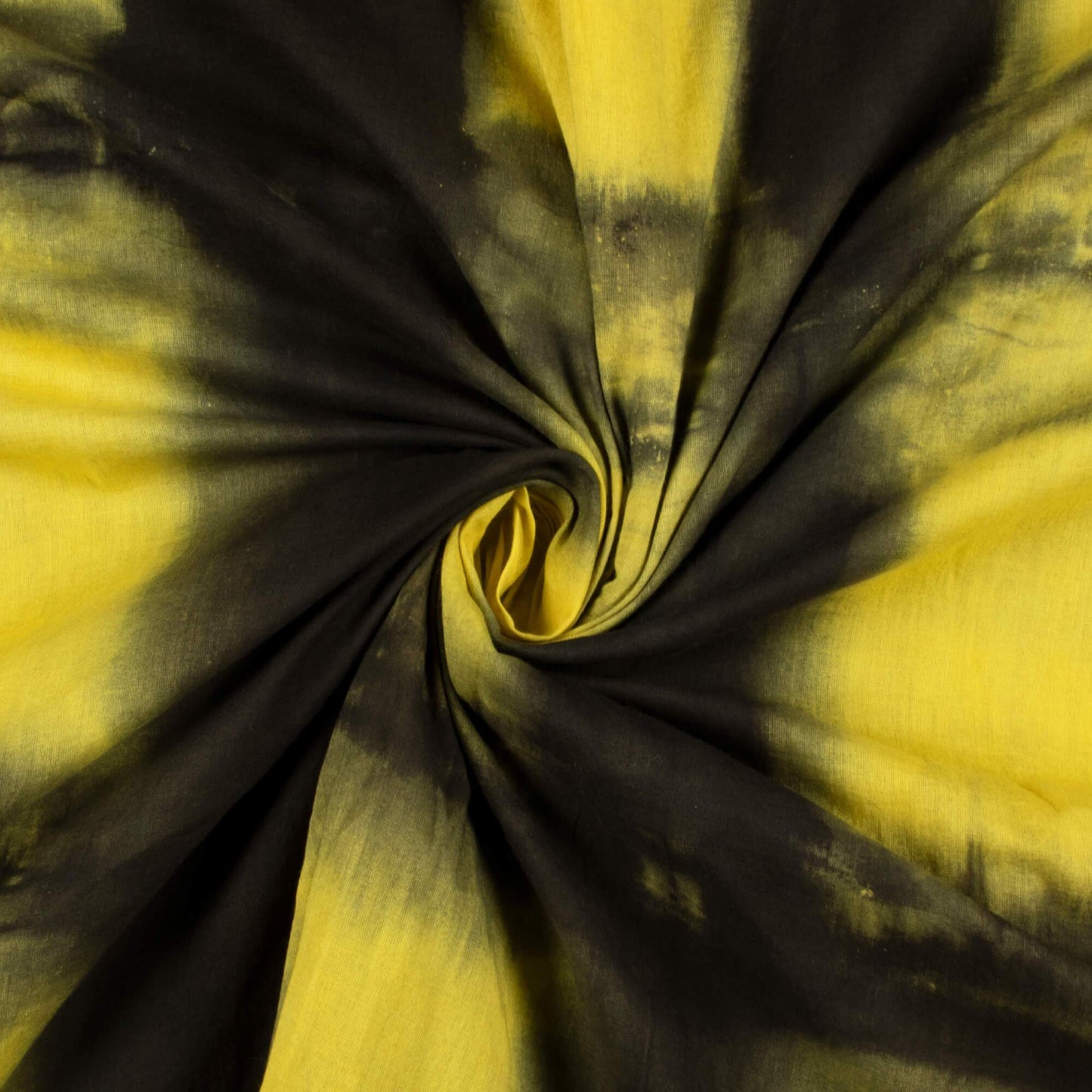 (Cut Piece 1 Mtr) Black And Corn Yellow Shibori Hand Tie & Dye Cotton Mulmul Fabric