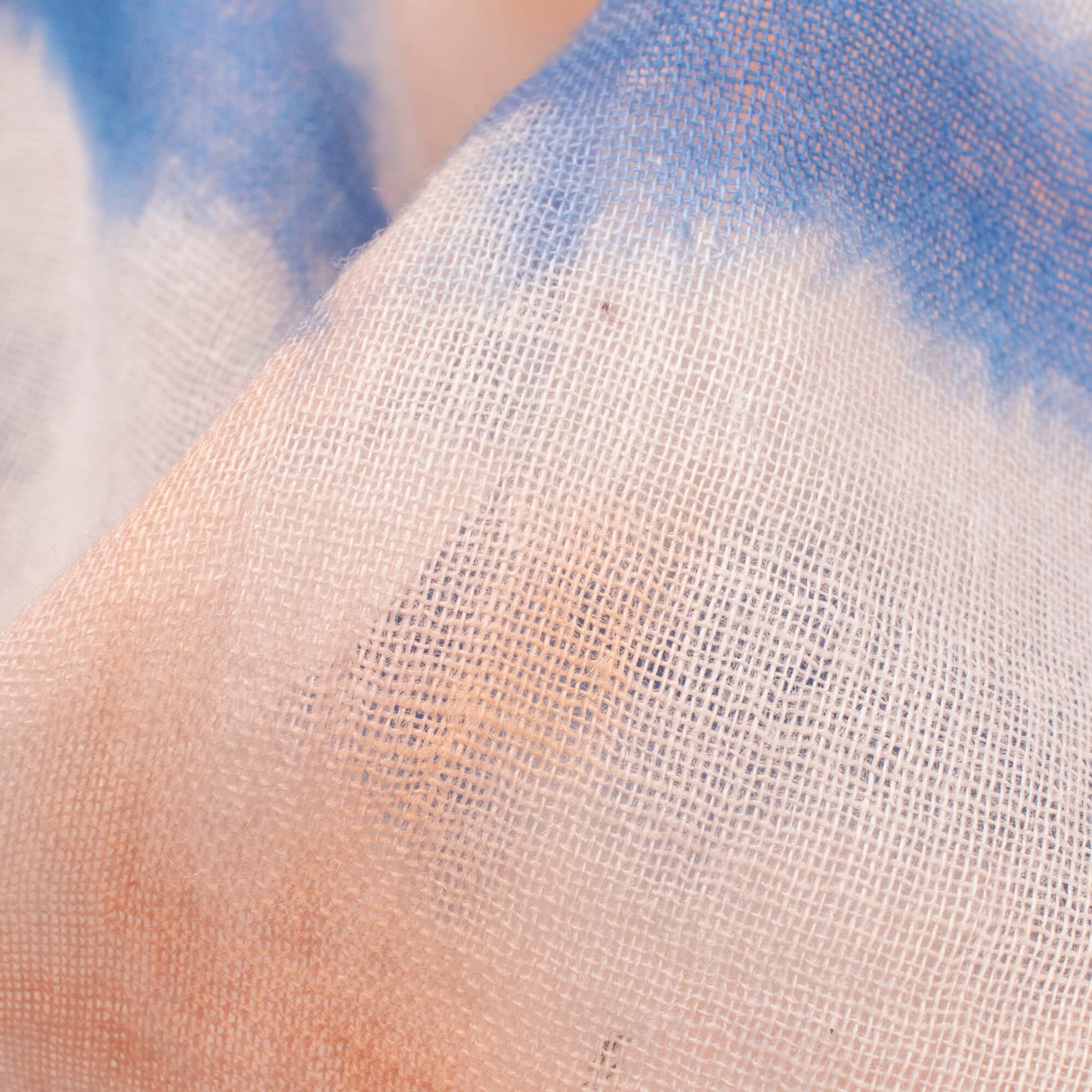 Yale Blue And Pastel Orange Shibori Hand Tie & Dye Cotton Mulmul Fabric