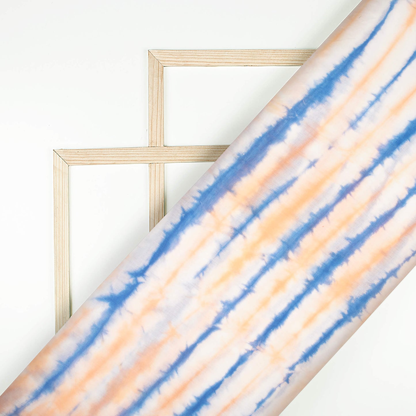 Yale Blue And Pastel Orange Shibori Hand Tie & Dye Cotton Mulmul Fabric