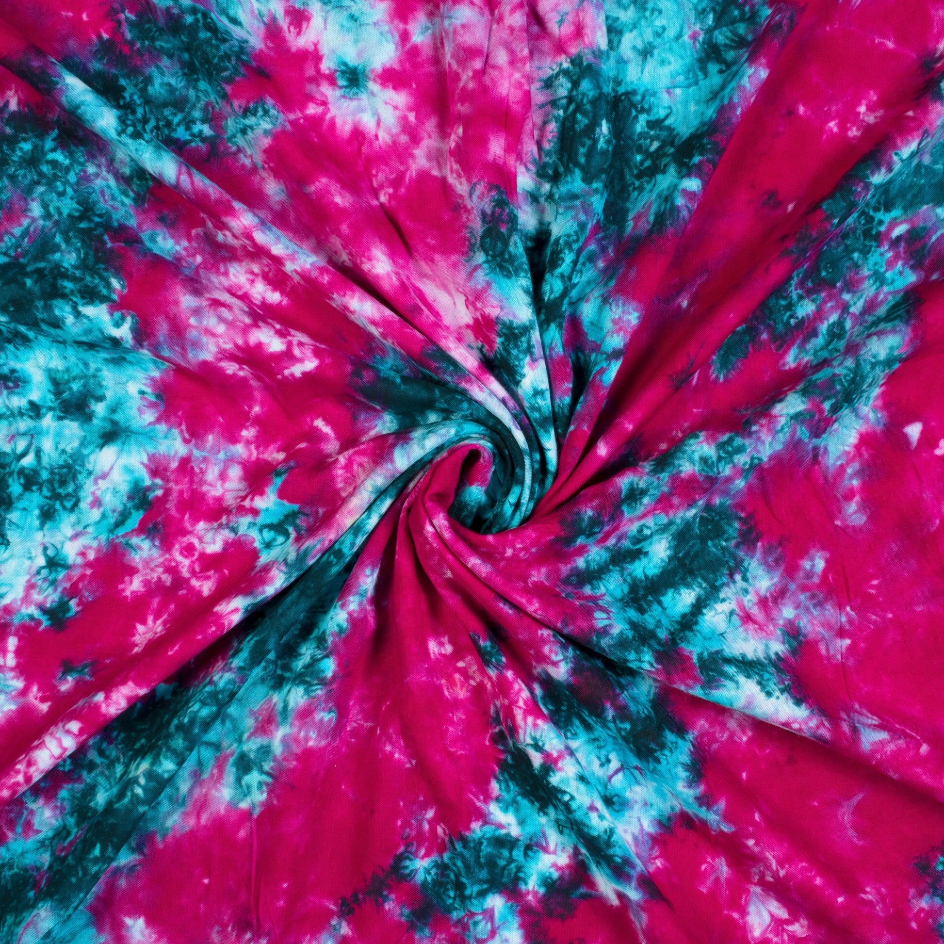 Fuchsia And Peacock Blue Tie & Dye Pattern Rayon Fabric - Fabcurate