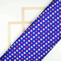 Royal Blue And Fuchsia Floral Pattern Zari Jacquard Banarasi Taffeta Silk Fabric - Fabcurate