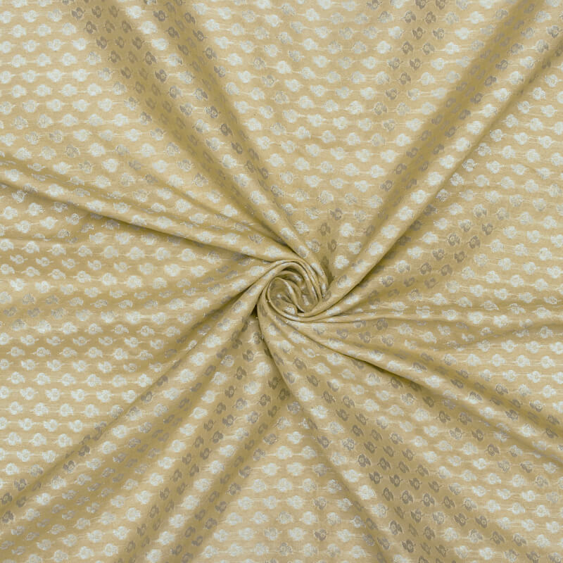 Beige Booti Pattern Zari Jacquard Banarasi Taffeta Silk Fabric - Fabcurate