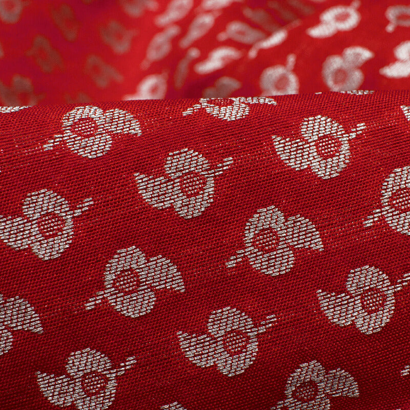Red Booti Pattern Zari Jacquard Banarasi Taffeta Silk Fabric - Fabcurate