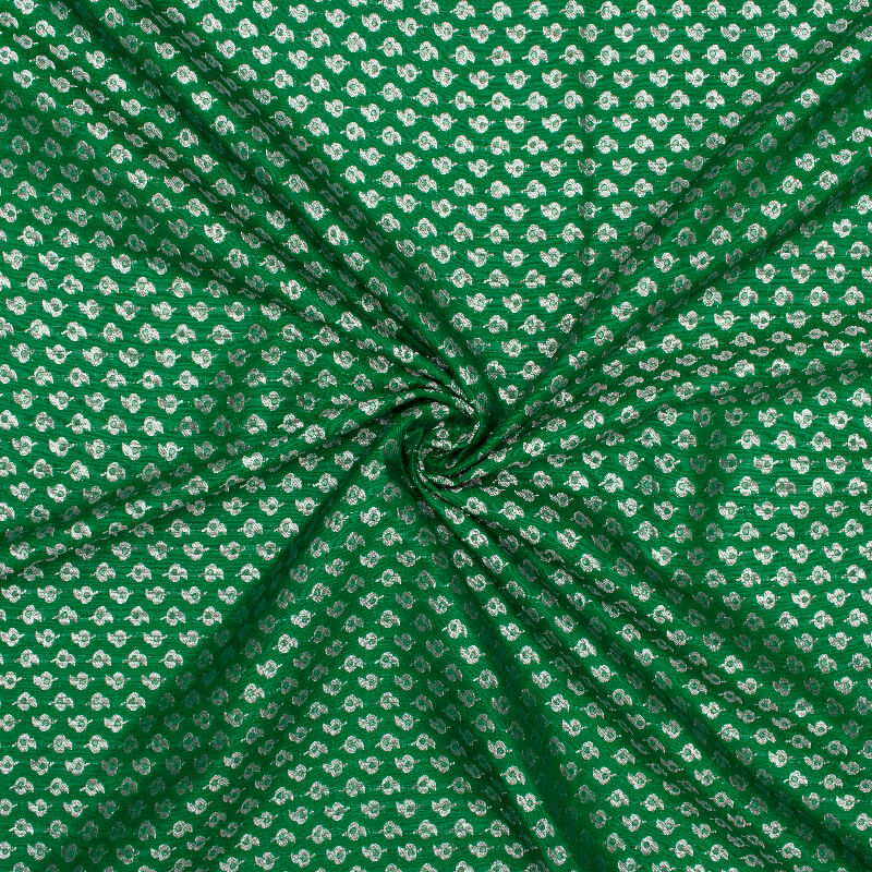 Green Booti Booti Pattern Zari Jacquard Banarasi Taffeta Silk Fabric - Fabcurate