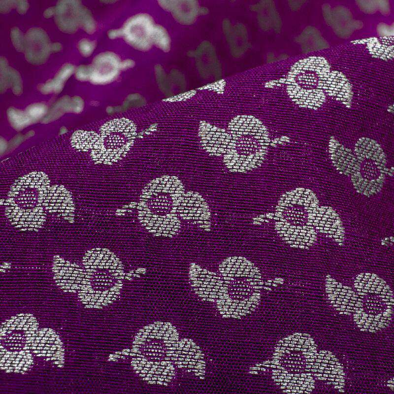 Grape Purple Booti Pattern Zari Jacquard Banarasi Taffeta Silk Fabric - Fabcurate