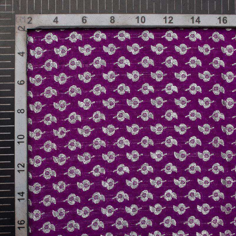 Grape Purple Booti Pattern Zari Jacquard Banarasi Taffeta Silk Fabric - Fabcurate