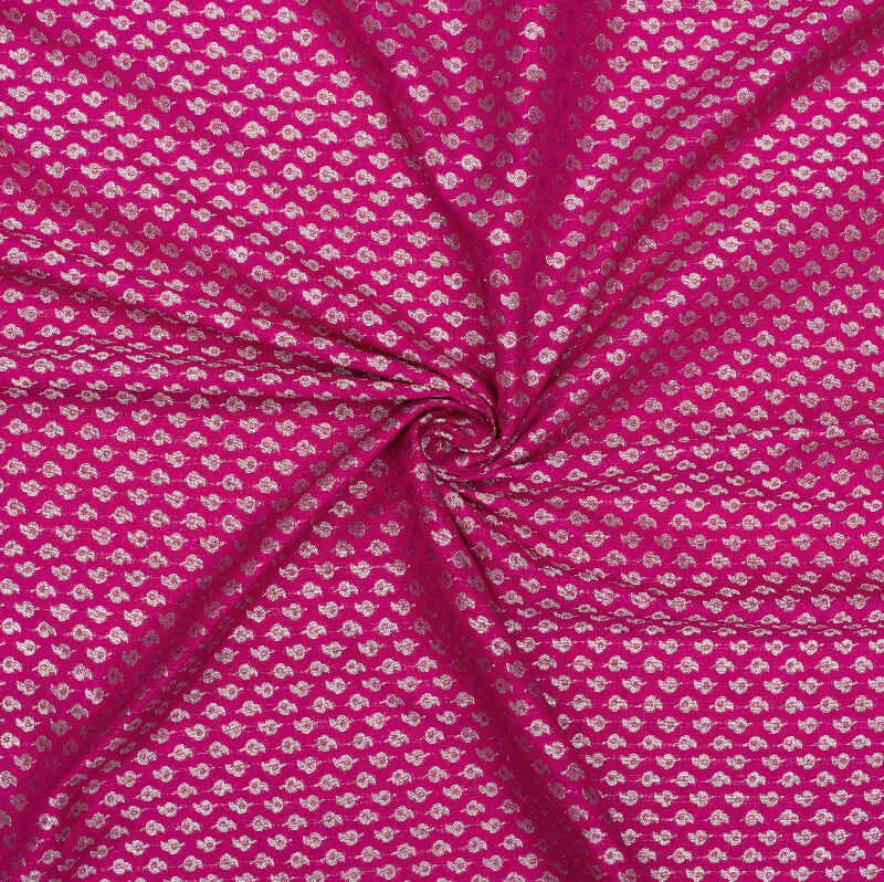 Fuchsia Booti Pattern Zari Jacquard Banarasi Taffeta Silk Fabric - Fabcurate