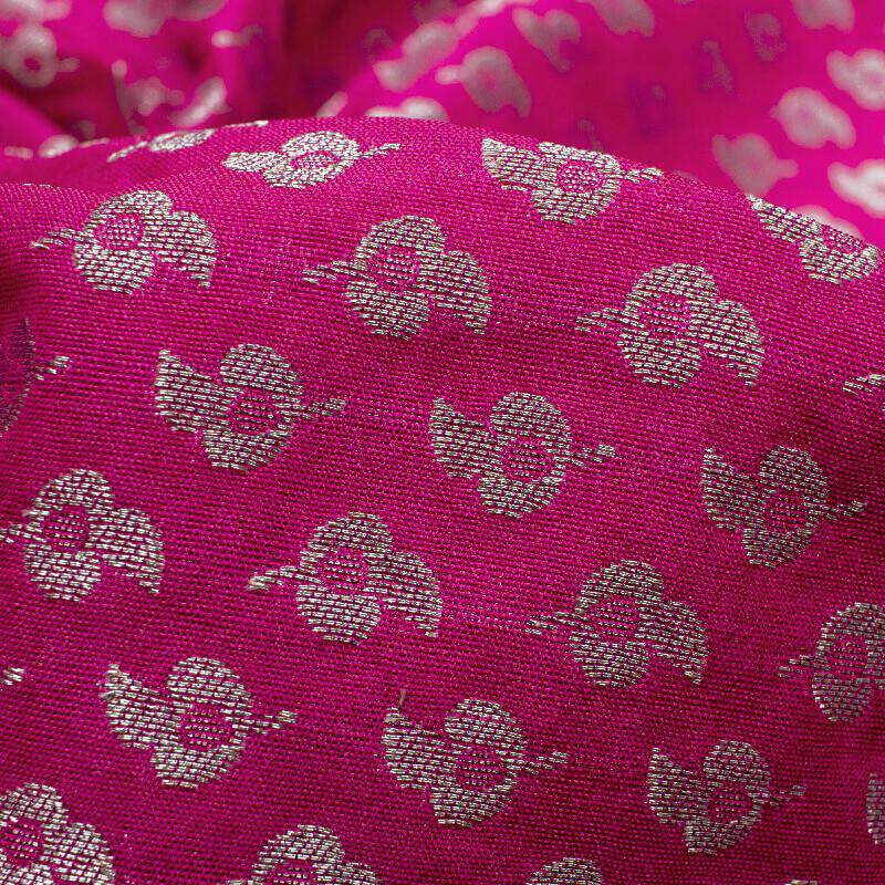 Fuchsia Booti Pattern Zari Jacquard Banarasi Taffeta Silk Fabric - Fabcurate