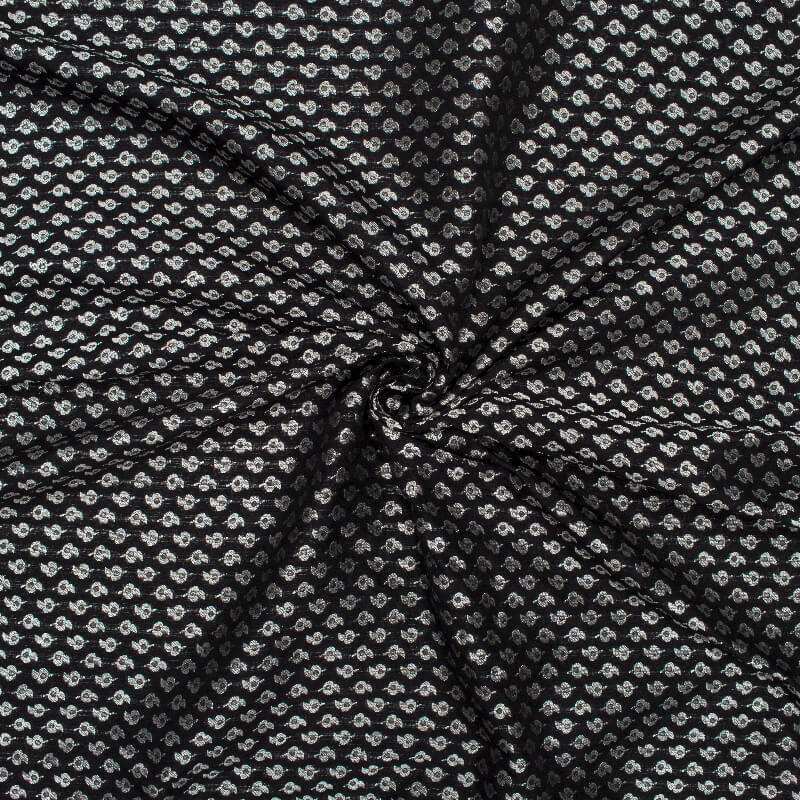 Black Booti Pattern Zari Jacquard Banarasi Taffeta Silk Fabric - Fabcurate