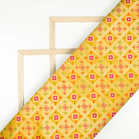 Yellow And Fuchsia Traditional Pattern Zari Jacquard Banarasi Taffeta Silk Fabric
