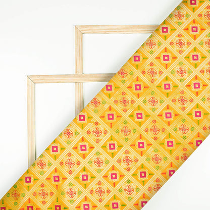Yellow And Fuchsia Traditional Pattern Zari Jacquard Banarasi Taffeta Silk Fabric