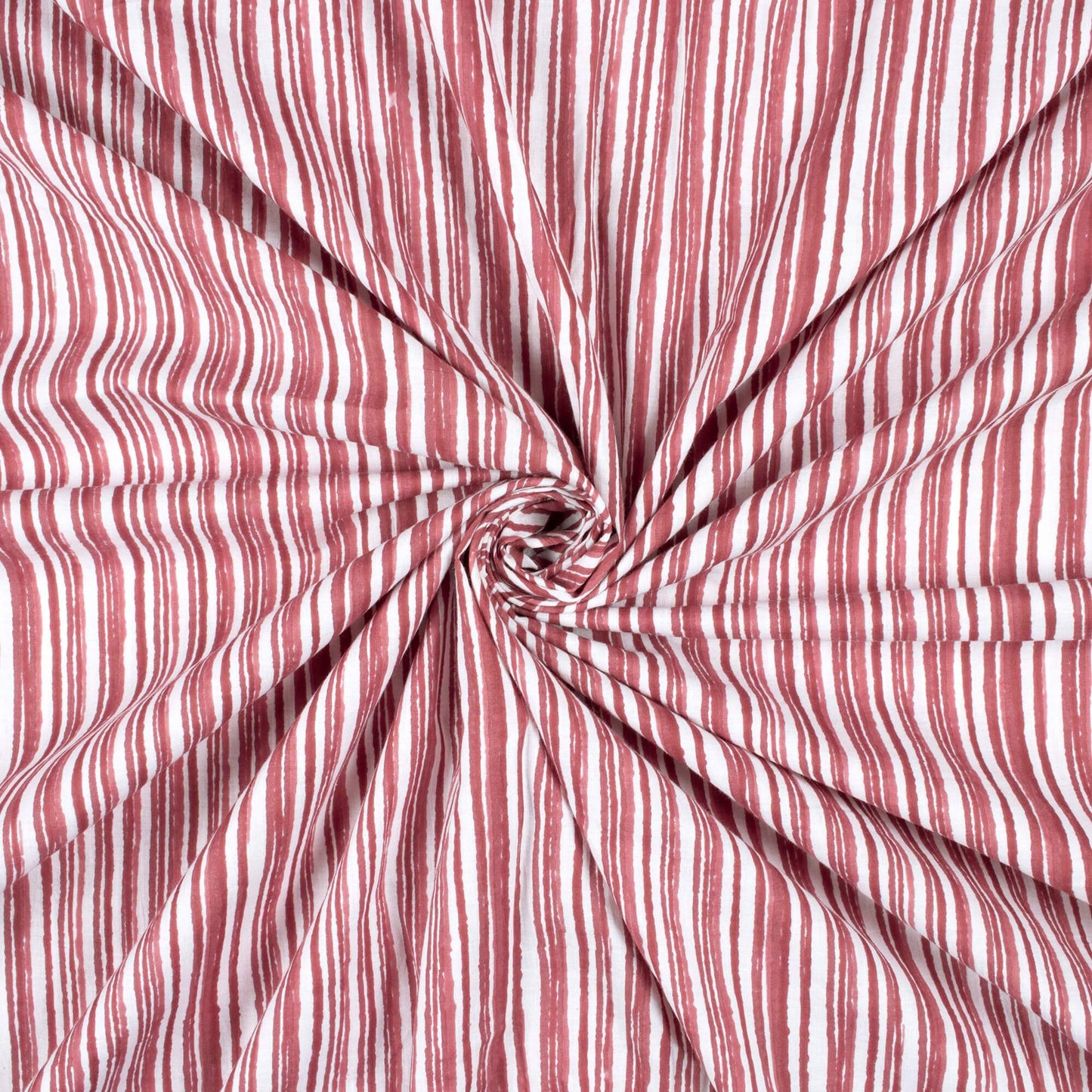 (Cut Piece 1.2 Mtr) Mauve Purple And White Stripes Pattern Screen Print Cotton Cambric Fabric