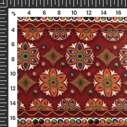 Aqua Green And Maroon Gamthee Pattern Digital Print Japan Satin Fabric