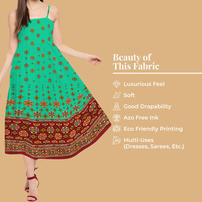 Aqua Green And Maroon Gamthee Pattern Digital Print Japan Satin Fabric