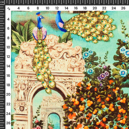 Indian Peacock Madhuvanii Digital Print Premium Velvet Fabric