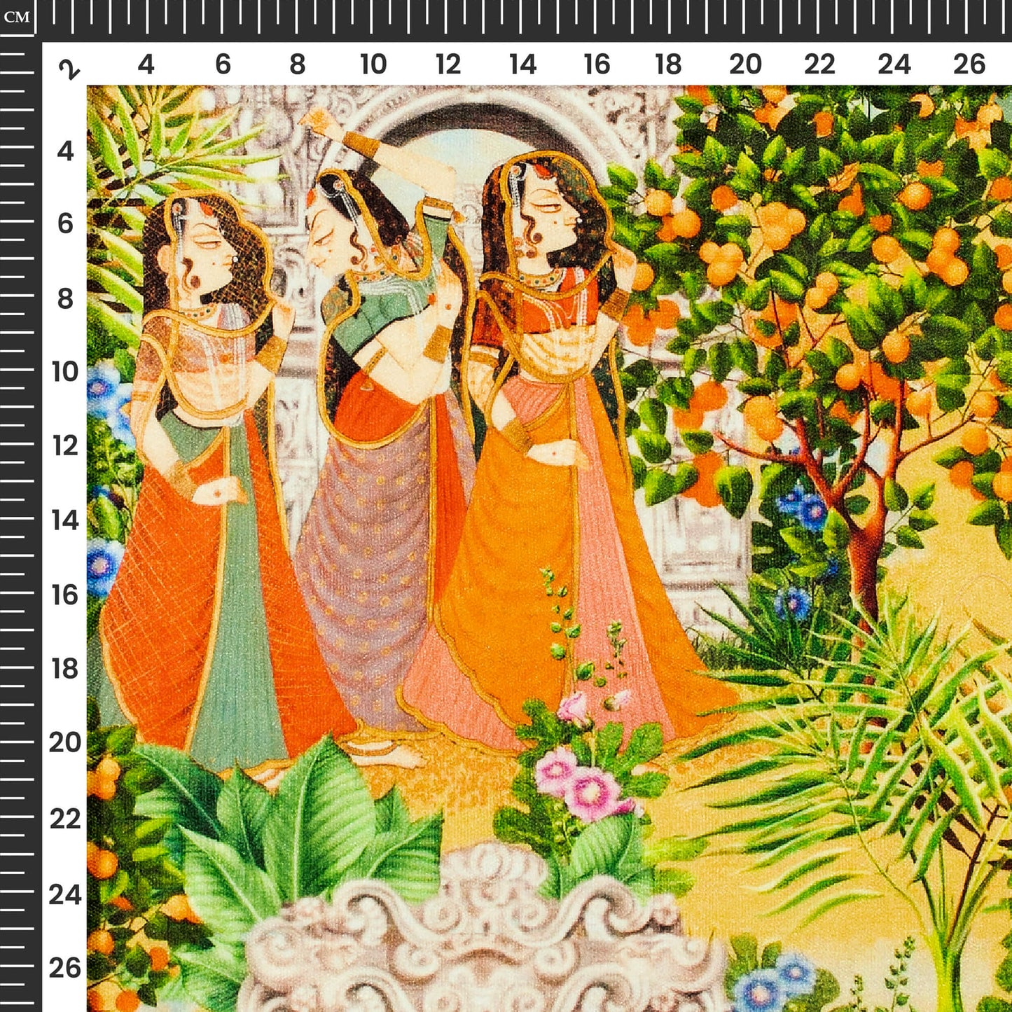 Ancient Madhubani Digital Print Premium Velvet Fabric