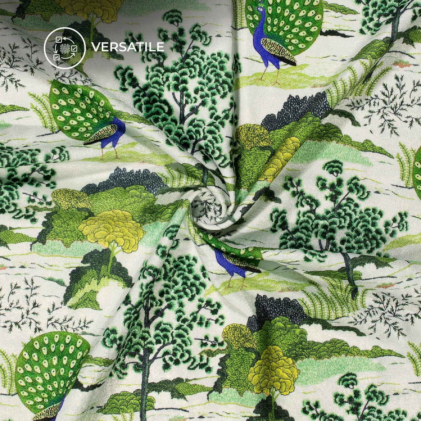 Trendy Green Madhubani Digital Print Premium Velvet Fabric