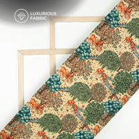 Green And Cream Madhuvanii Digital Print Premium Velvet Fabric