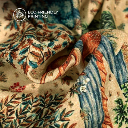 Green And Cream Madhuvanii Digital Print Premium Velvet Fabric