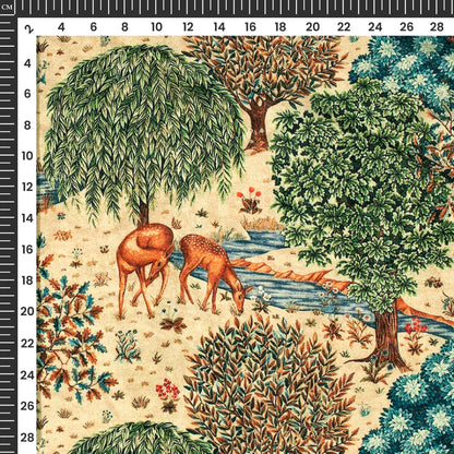 Green And Cream Madhuvanii Digital Print Premium Velvet Fabric