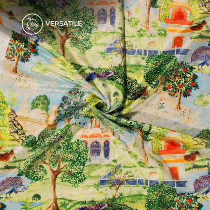 Peacock Garden Madhuvanii Digital Print Premium Velvet Fabric