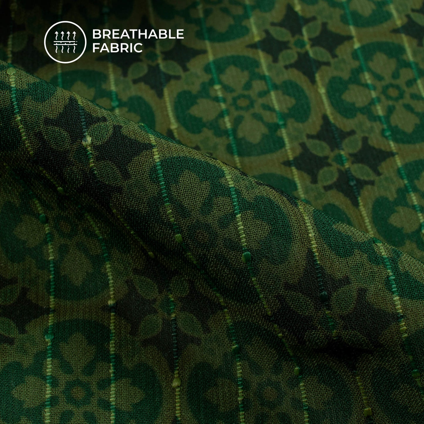 Forest Green Geometric Digital Print Chiffon Sparkle Fabric