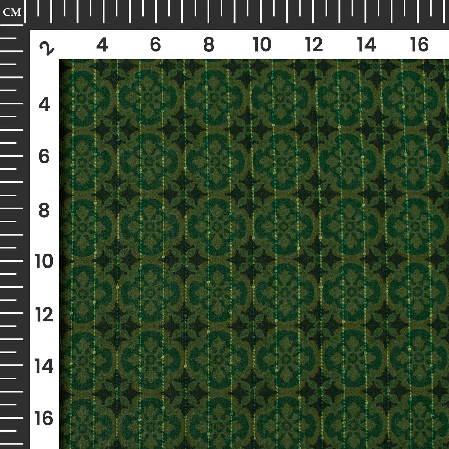 Forest Green Geometric Digital Print Chiffon Sparkle Fabric