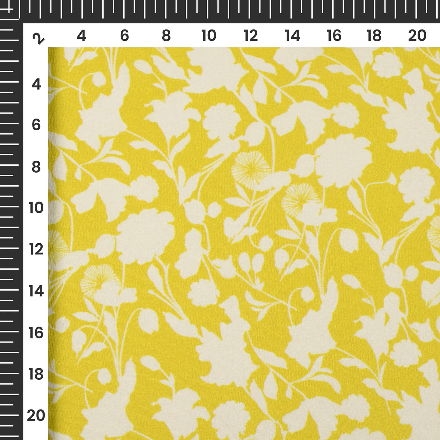 Lemon Yellow And White Floral Pattern Digital Print Muslin Fabric