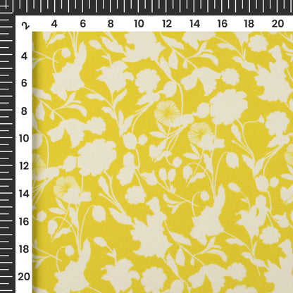 Lemon Yellow And White Floral Pattern Digital Print Muslin Fabric