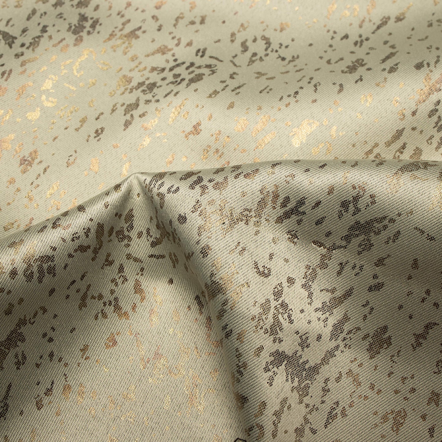 Beige Abstract Pattern Golden Foil Premium Curtain Fabric (Width 54 Inches)