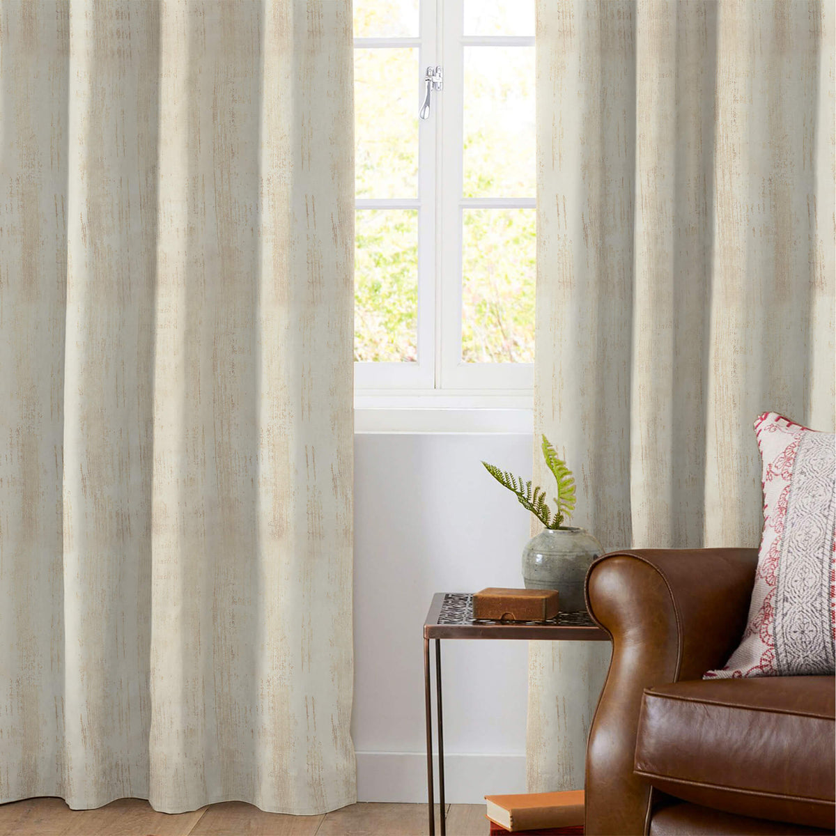 White Texture Pattern Golden Foil Premium Curtain Fabric (Width 54 Inches)
