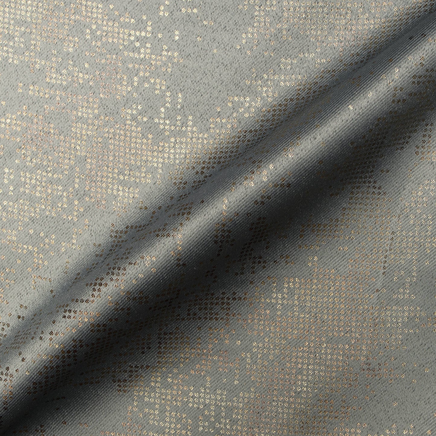 Lead Grey Golden Dots Geometric Pattern Premium Curtain Fabric (Width 54 Inches)