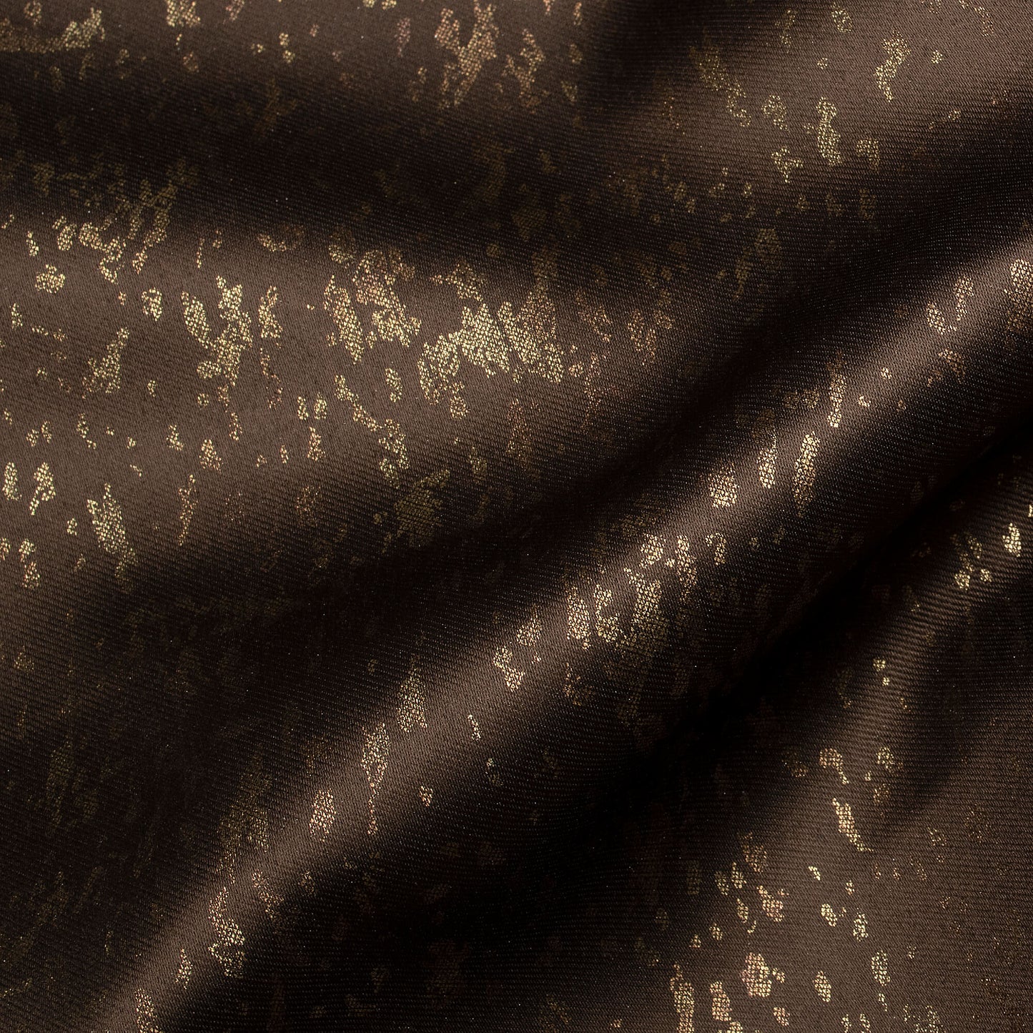 Spice Brown Abstract Pattern Golden Foil Premium Curtain Fabric (Width 54 Inches)