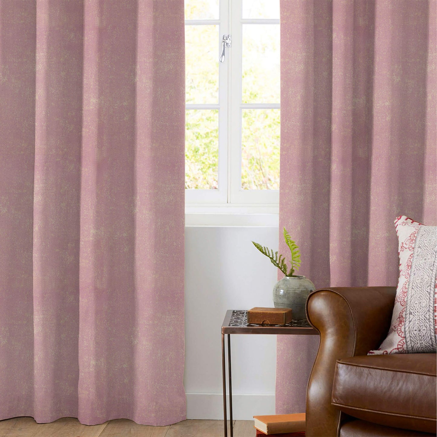Oyster Pink Geometric Pattern Golden Foil Premium Curtain Fabric (Width 54 Inches)