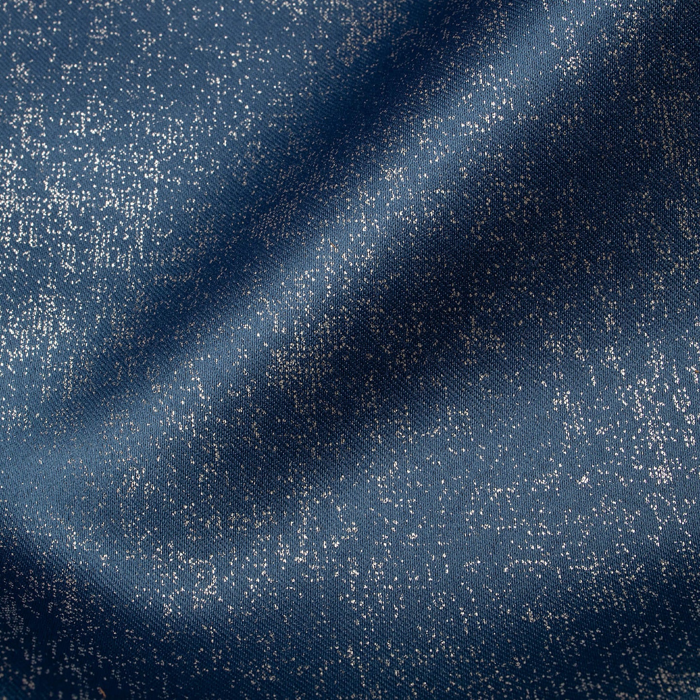 Cello Blue Geometric Pattern Silver Foil Premium Curtain Fabric (Width 54 Inches)